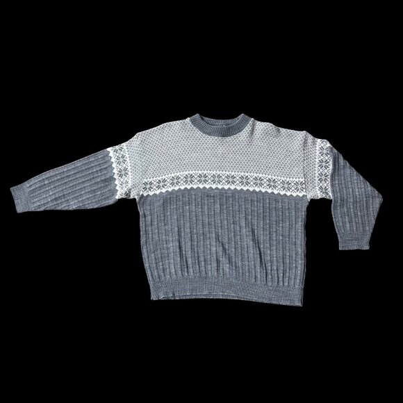 Vintage Sweater Fair Isle Size 20W American Pride USA Grey White Acrylic 1990s - Picture 2 of 8